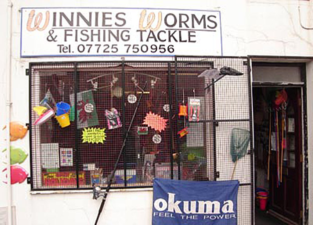 a picture of the front of winniesworms bait shop in Holyhead