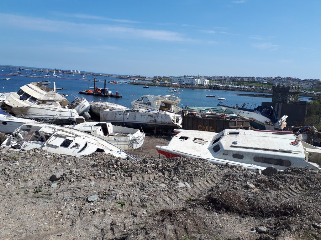 A picture showing the boats that were destroyed in Holyhead Marina by the beast from the east
