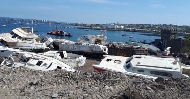 A picture showing the boats that were destroyed in Holyhead Marina by the beast from the east